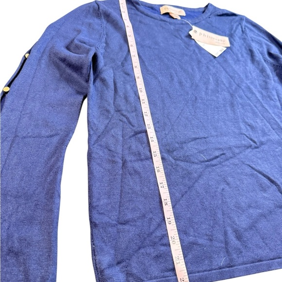 Philosophy Republic Clothing Blue Button Sleeve Sweater NWT Size S/P MSRP $68 - Picture 2 of 3